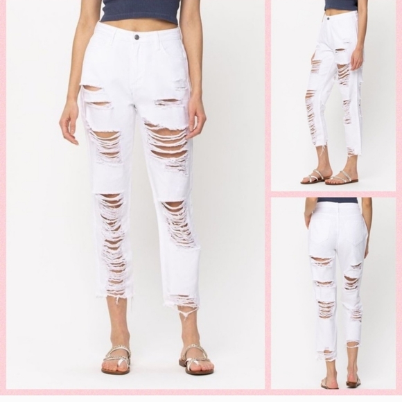 COPY - Cello Hot Girl Summer Heavily Distressed Cropped White Jeans NWT - Picture 7 of 11